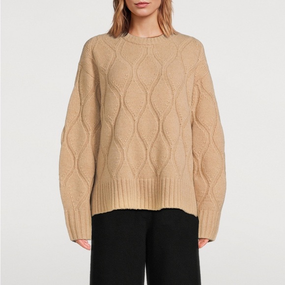 Guest In Residence Sweaters - Guest in Residence Cozy Crew Wavy Cashmere Cable Knit Cozy Sweater
